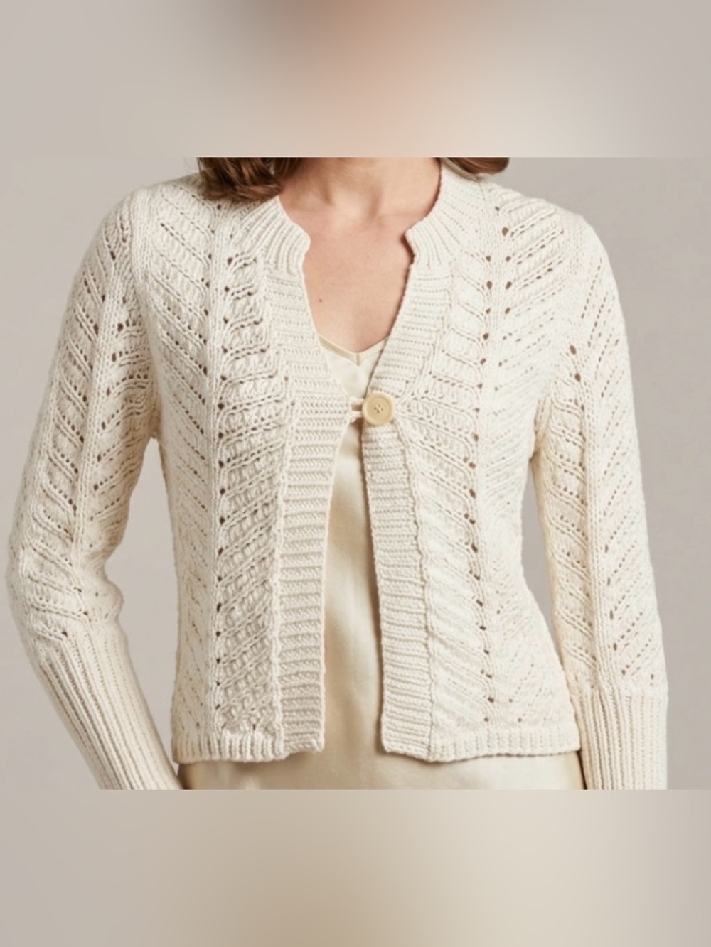 Dkny Cream Cardigan Sweater with Lacy Knit Pattern